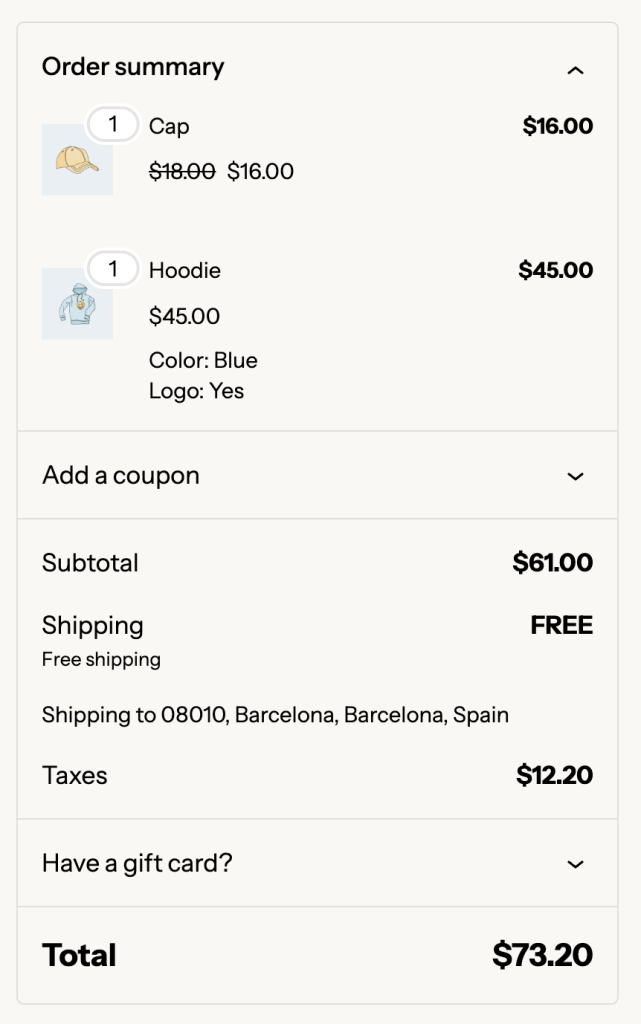 order summary screenshot